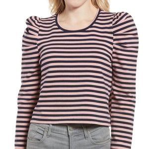 Rebecca Minkoff Talia Striped Puffed Sleeve Cropped Top Size S